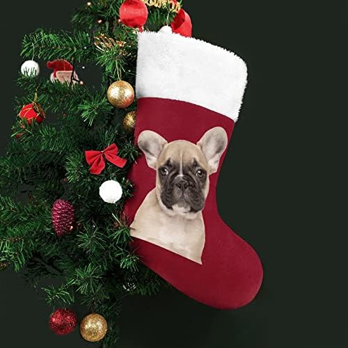 Francia Bulldog Karácsonyi Harisnya Klasszikus Lógó Díszek Fehér Mandzsetta Candy Táska, Családi Nyaralás, Party Dekoráció