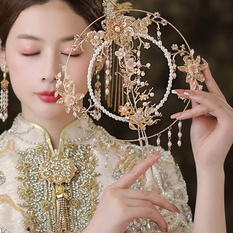 YCFBH Kínai Menyasszonyi Kezét Csokor Rajongó Típus Mesterséges Virág Arany Üreges Fém Kerek Rajongó Esküvői Ékszerek, Kiegészítők