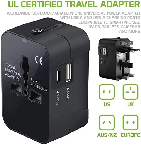 Utazási USB Plus Nemzetközi Adapter Kompatibilis a Meizu MX Világszerte Teljesítmény, 3 USB-Eszközök c típus, USB-A Közötti Utazás USA/EU/AU/NZ/UK/CN