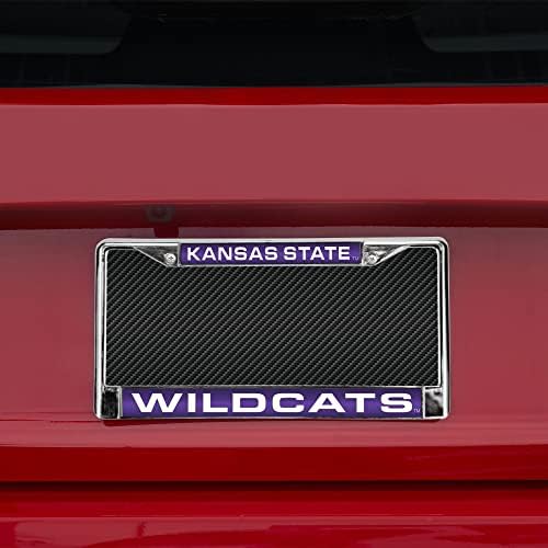 NCAA Kansas State Wildcats - Lila Helyezze be Lézerrel Vágott Intarziás Standard Króm Rendszámtábla Keret