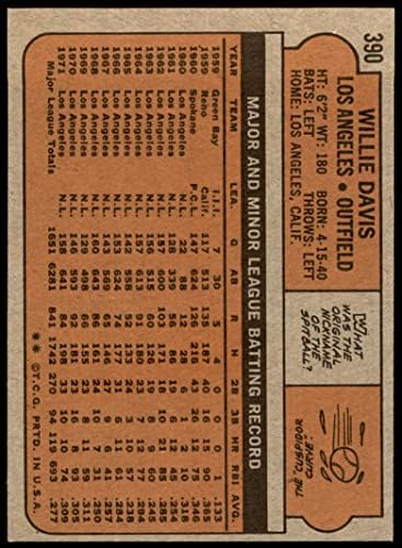 1972 Topps 390 Willie Davis Los Angeles Dodgers (Baseball Kártya) VG/EX Dodgers