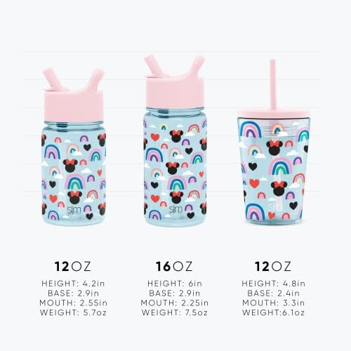 Egyszerű, Modern Disney Gyerekek, Víz, Üveg, Műanyag BPA Mentes Tritan Csésze szivárgásmentes Szalma Fedél | újra felhasználható, Tartós,