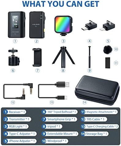 FULAIM X5-VK Okostelefon Vlogging Kit Vezeték nélküli Csiptetős Mikrofon, YouTube Starter Kit for iPhone, Android Telefon, Kamera, Tartalom