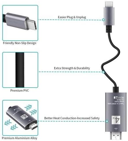 Kábel LG G7 Dolognál (Kábel által BoxWave) - SmartDisplay Kábel - USB-C-Típusú HDMI - (6 ft), USB C/HDMI-Kábel, LG G7 Dolognál - Jet Fekete