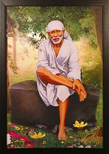 BBRATS Sai Baba UV Mintás Falon Bekeretezett Vallásos Festészet Otthoni Dekoráció (35 x 2 x 50 cm, Multicolor)