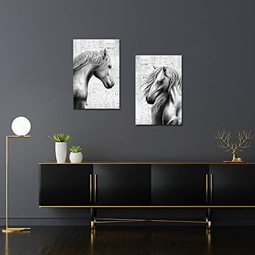 DuoBaorom 2 Db Meghatározott Ló Vászon Nyomtatás Fekete-Fehér Állat, Ló, Pár Kép a Nyomtatás Vászonra Feszített, illetve Bekeretezett Kész