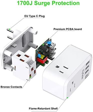2 Csomag USB C Európai Utazási Dugó Adapter, EyGde Nemzetközi tápkábel Átalakító 3 Amerikai Üzletekben, 1 C Típusú, 3 USB, NEKÜNK