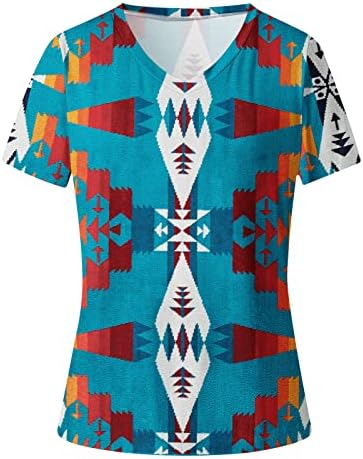 Évjárat Grafikus póló Női Laza, Rövid Ujjú Tshirts Nyugati Azték Geometriai Nyomtatás V-Nyak Nyári Felsők Pólók
