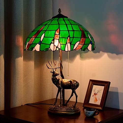 ZSBLXHHJD Tiffany asztali Lámpa Retro Elk Bázis, Bár, Kávézó Művészeti asztali Lámpa Kreatív Étkező, Nappali, Hálószoba Zöld Deerlet asztali