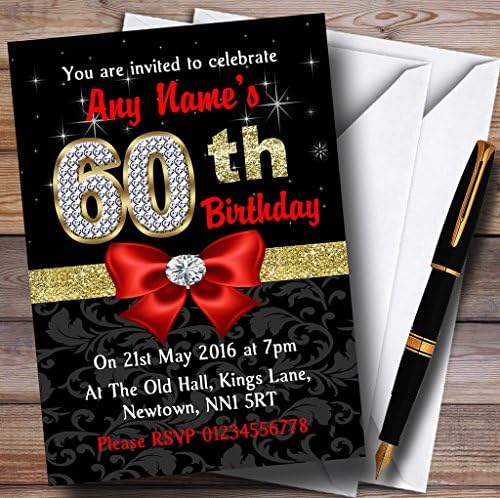 Piros, Fekete, Arany, Gyémánt 60 Születésnapi Party Személyre szóló Meghívók