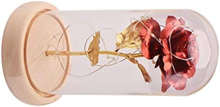 PRETYZOOM Rose Üveg Búra Fények Fa Alap lakberendezés Húsvéti Buli, Esküvő, Évforduló, Anyák Napja (Piros+Arany) Mesterséges Rose