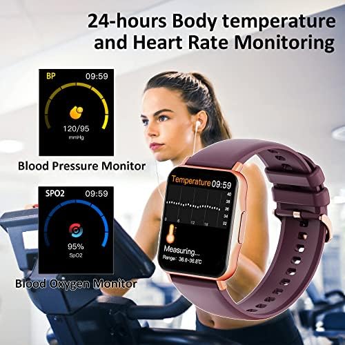 Hongmed 1.69(43mm) Okos Óra, Hőmérséklet Vérnyomás Oxigén Monitor Android Telefonok iPhone Kompatibilis Bor Vörös Jön egy Extra