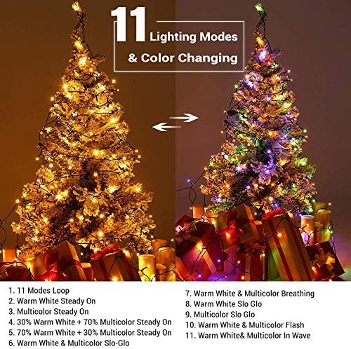 Brizled (Kötegek) 200 LED színváltó 11-Funkció Meleg Fehér & Több Szín Karácsonyi Fények + 16ft 25 LED Csiszolt Tarka C9 Karácsonyi Fények