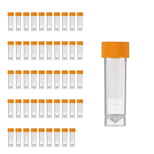 USAMILY 5ml Műanyag Krio Cső, Kalibrált Kémcsőben Narancs Csavaros Kupakkal, a Laboratóriumi, 50pcs