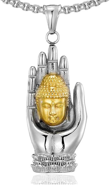 Heavstjer Divat Arany Buddha Medál Rozsdamentes Acél Kéz Nyaklánc,22inches Lánc