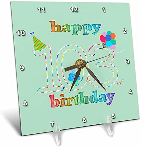 3dRose Boldog 103 Születésnapot, Süti a Gyertyát, Lufi, Kalap. - Desk Órák (dc_352200_1)