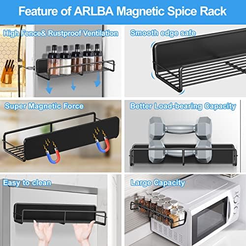 ARLBA 4 Csomag Mágneses fűszertartó Szervező,fűszertartó Szervező Fűszerezés Rack Konyha Szervezet, Raktározás,Mágneses Szervező