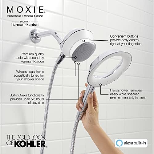 Kohler 28241-GKA-BL Moxie 1.75 Gpm Handshower Vezeték nélküli Hangsugárzót Alexa, Matt Fekete