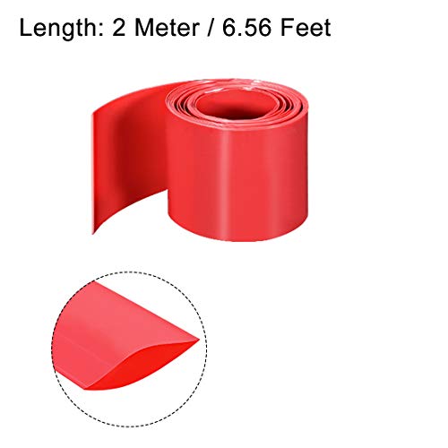uxcell PVC Hő zsugorcső 36mm Lapos Szélesség Betakar az Egyetlen 22650 2 Méteres Piros