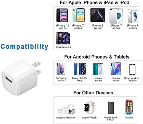 2-Pack USB Fali Töltő Csatlakozó,5V/1A Töltő Blokk Kocka Kompatibilis iPhone,iPod,Vigyázz,Headset(2 Csomag)