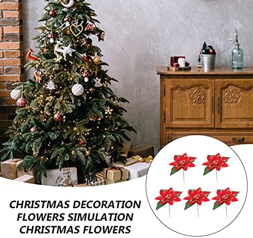 Toyvian Piros Garland 5db Karácsonyi Csillogás Mikulásvirág Virág Mesterséges Karácsonyi Virágok, Dekorációk, Karácsonyi Bogyók