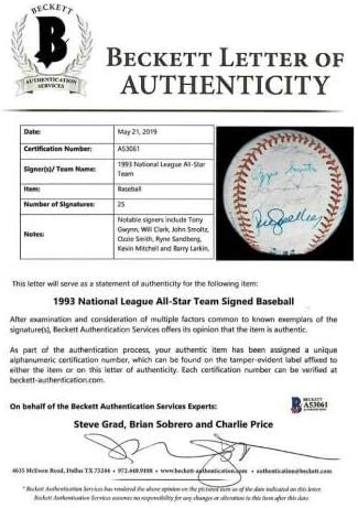 1993-ban a Nemzeti Liga All Stars Aláírt ONL Baseball Gwynn Larkin Beckett BAS - Dedikált Baseball