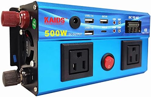KAIDS Multi Funkció Power Inverter Dual Aljzatok 500W Peak 1000W Autó 12V DC 110V AC Konverter, 4 x 2.4 USB Portok Autós Töltő Autó Power Inverter