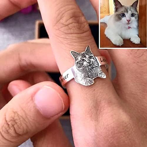 Wexibauyl Személyre szabott Fotó Gyűrű Egyedi Pet Gyűrű Személy, Macska, Kutya Kép Neve Gyűrű Nyitva Gyűrűk Pet Lovers Nők, Férfiak