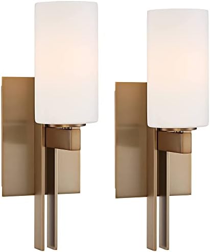 Possini Euro Design Ludlow Modern Fali Lámpa fali Gyertyatartók Készlet 2 Helyreállítani Réz Arany Vezetékes 4 1/2 Lámpatest, Matt Fehér