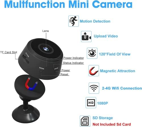 TINOCOR Mini Kém Kamera WiFi Rejtett Kamera Spy Kamera Mozgásérzékelő Vezeték nélküli Kamera, 1080P felbontású Otthoni Biztonsági, Beltéri,