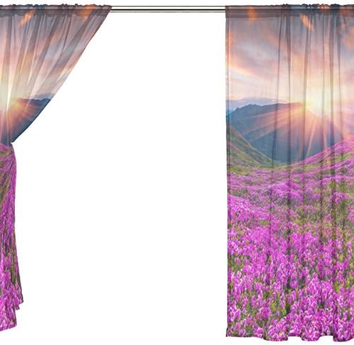 Virágos Napkelte Rhododendron Virágai Félig Áttetsző Függöny Ablak Voile Függönyök Panelek Kezelés-55x78in Nappali Hálószoba Gyerek