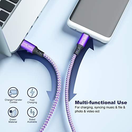 SKEJER USB-C-C Töltő Kábel, Gyors Töltés Szinkronizálás, C Típusú adatkábel Fonott Nylon Kábel ype C Töltő[2 Csomag] 3.3 ft+3.3 ft,Lila