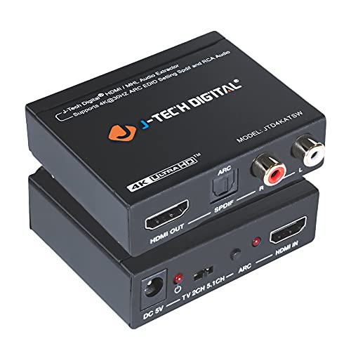 J-Tech Digitális 4K30 HDMI Audio Extractor HDMI ARC-Konverter, SPDIF + RCA Kimenet HDCP1.4 Kompatibilis a Dolby Digital/DTS CEC