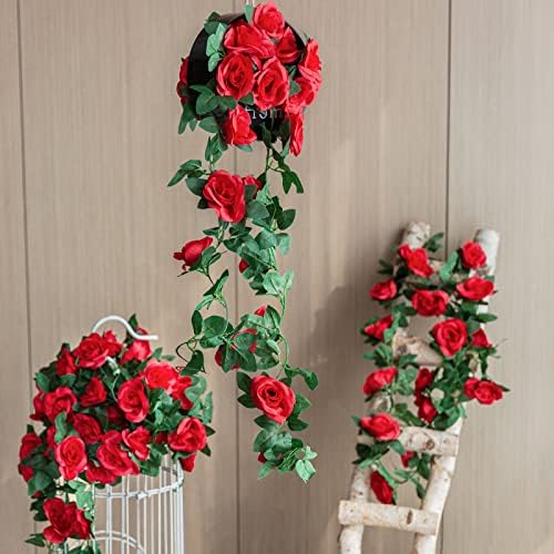 2 Csomag (16FT) Mesterséges Rose Szőlő Hamis Virágok Koszorú Lóg Selyem Rózsa Ivy Növények Szőlő Esküvői Boltív Fél Kert Otthon Hálószoba,
