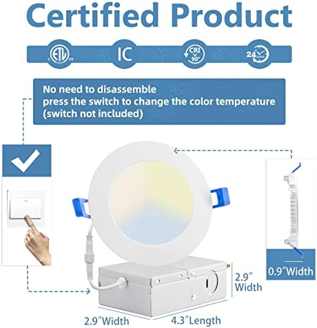 Probapro 12db LED Süllyesztett Mennyezeti Lámpák, 3000K/4000K/5000K 3CCT Választható Slim Süllyesztett Mélysugárzó, 750LM által Szabályozható