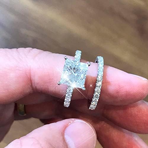 Szögletes Ezüst Cirkónia Esküvői Strasszos Eljegyzési Gyűrű Teljes Gyémánt Cirkónia Szoliter Gyűrű 5 11 Női Gyűrűk (Ezüst, 7)