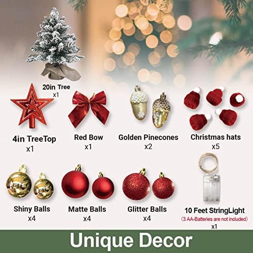 AYKUT 60cm vörös Asztali karácsonyfa LED, Faux Mini Karácsonyi Dekoráció, Alkalmas Családi Apartman Iroda