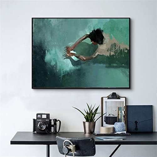 QUESHENG Úszás Művészet Absztrakt Kézzel készített Olaj Festmény keret nélküli Kék Művészeti Vászon Fali Dekor Kép (Színes : D, Mérete