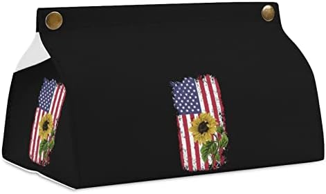 Évjárat Napraforgó, Amerikai Zászló Szövet Borító PU Bőr Szövet Doboz Jogosultja Téglalap alakú Arc Szövet Esetben Papír Szervező