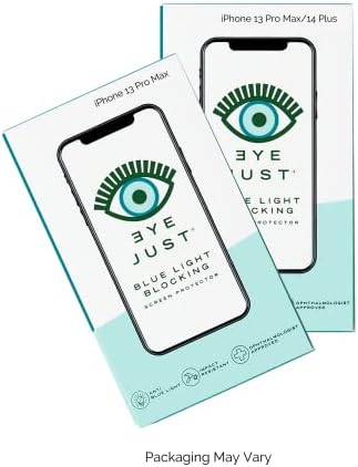EyeJust Kék Fény Blokkoló képernyővédő fólia iPhone 13 Pro Max/14 Plus, Tudományosan Tesztelt & Validált, Edzett Üveg Kék