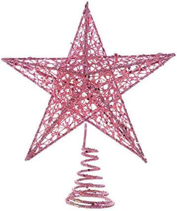Karácsonyi Dekoráció Amosfun 25cm karácsonyfa Vas Csillag Topper Csillogó karácsonyfa Dekoráció, Dísztárgyak (Rózsaszín)