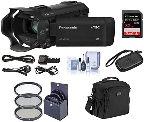 Panasonic 4K Ultra HD Videokamera HC-VX981K (Fekete), 20x Optikai Zoom, Bundle Kit a Videó Táska + 32 gb-os SDHC Kártya + 49mm Szűrő Készlet