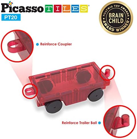 PicassoTiles 2 Darab Autó Teherautó Construction Kit játékkészletet Jármű Oktatási Mágnes Épület Cserép Mágneses Blokkok Puzzle