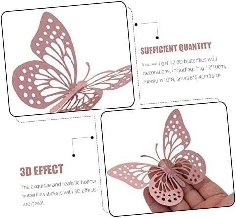 VALICLUD 12db Pillangó Dekorációs Matrica Otthon Dekoráció Utánzat Fém Fali Dekoráció 3D Pillangó Dekoráció Rose Gold 3D Kraft
