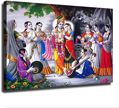 Indiai stílusban Radha Krisna etnikai Művészet Plakát Szoba Esztétika Wall Art a Vásznon Dekoráció lakberendezés Ajándék (Keretben,24×36inch)