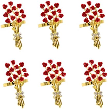 LDCHNH 6db Rózsa Virág Szalvéta Gyűrű Gyöngy Virág Szalvéta tartó Gyűrű Vacsorára Felek Esküvők (Szín : E, Méret : 1)