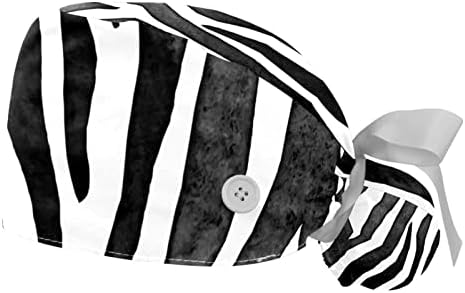 LORVIES Orvosi Sapkák a Nők Gombok Hosszú Haj, 2 Darab Állítható Dolgozó Kap, Zebra, Fekete, Fehér