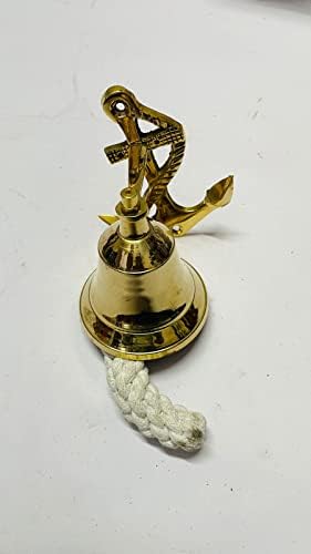 Antik Tengeri Sárgaréz Harang Horgony-Design Fényes Bell Kézzel készített Vintage Falra Szerelhető Sárgaréz Harang Kültéri, illetve