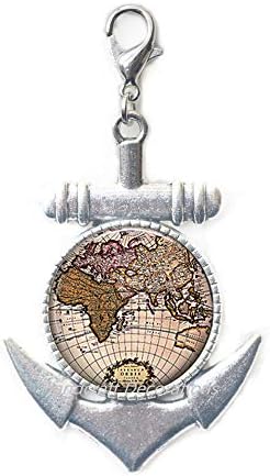HandcraftDecorations Térkép Horgony Cipzár Húzó-Világ Térkép Ékszer-Globe-Horgony Cipzár Húzó-Világ Világ Homár Csattal-Világ Varázsa-Ajándékokat