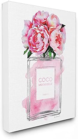 Stupell Iparágak Glam Parfümös Üveg V2 Virág Ezüst Rózsaszín Bazsarózsa Feszített Vászon Wall Art, Büszkén Made in USA